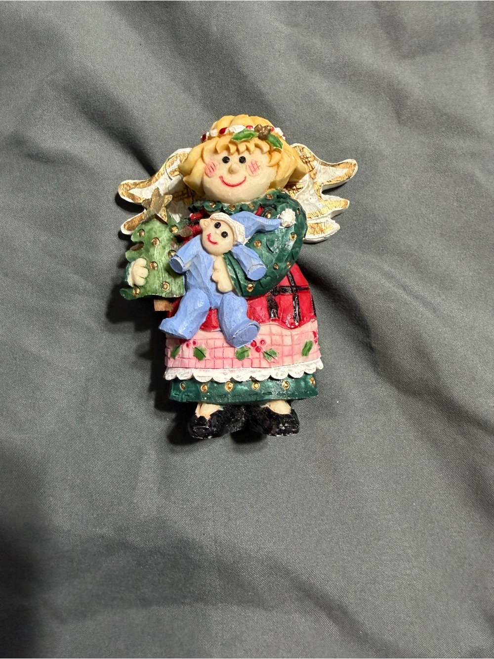 Source Unknown Festive Angel Ornament in Green, Pink, Gold and Blue